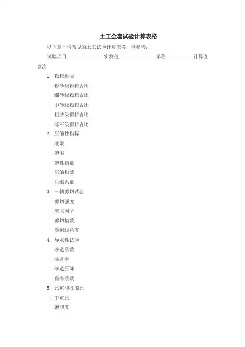 土工全套试验计算表格