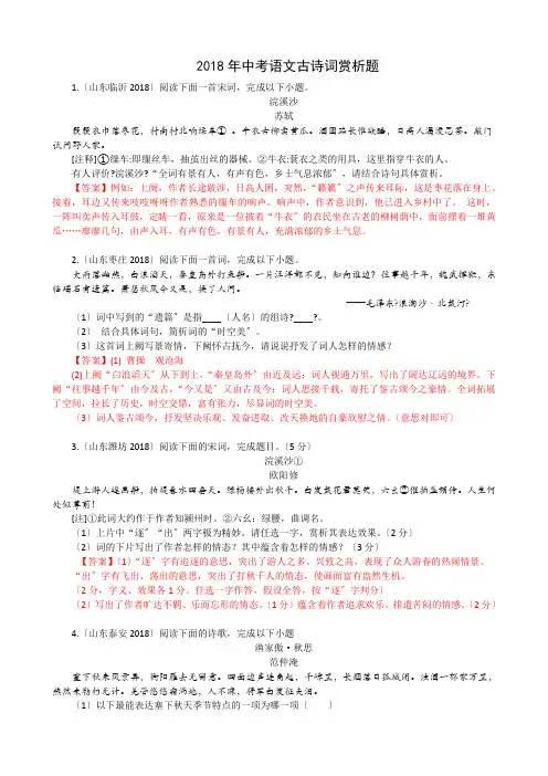 2018中考语文古诗词赏析题