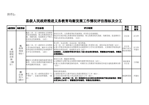 推进义务教育均衡发展工作情况评估指标及分工