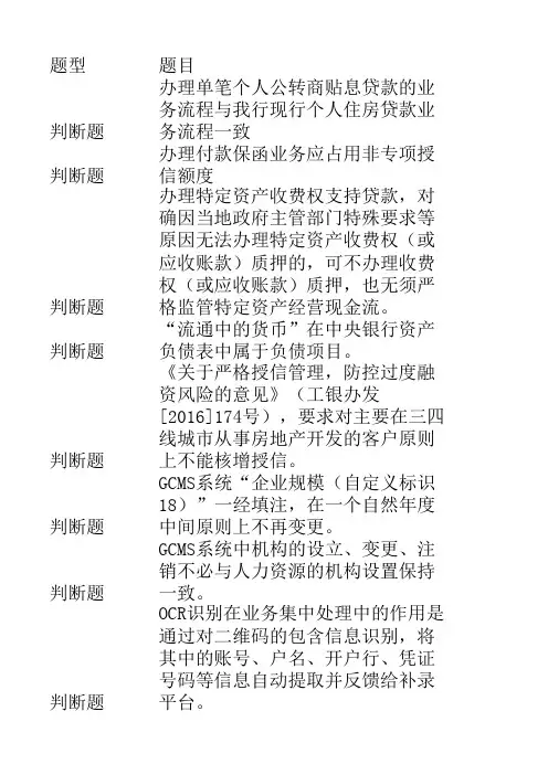 银行信贷A初级题库