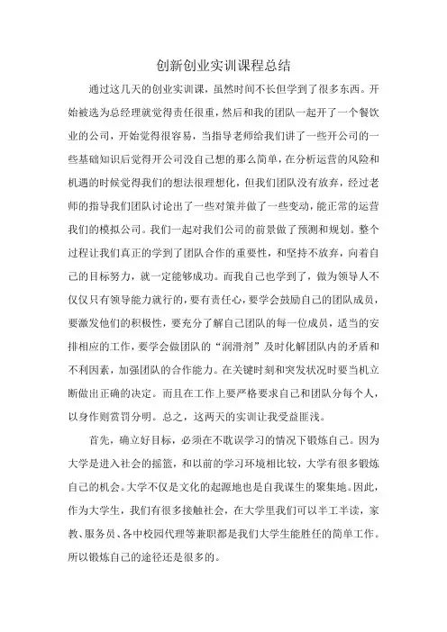 创新创业实训课程总结