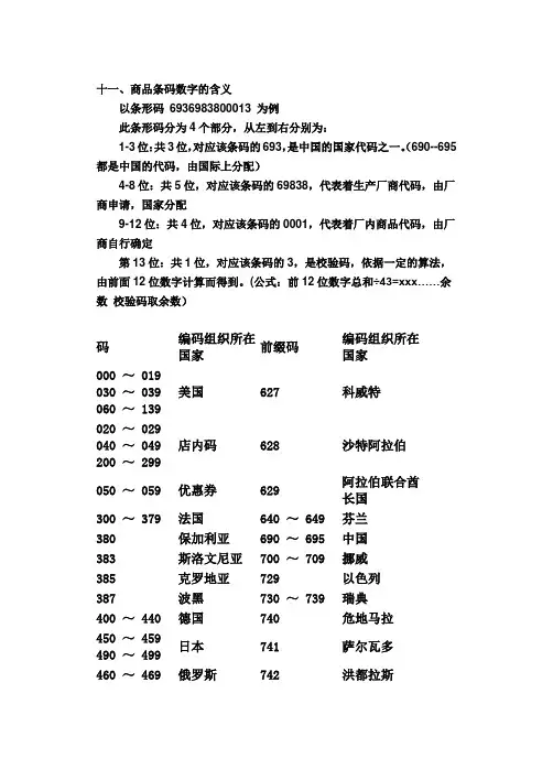 条形码含义