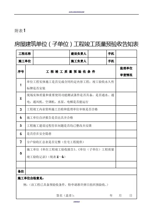 2014竣工工程质量预验收参考用表