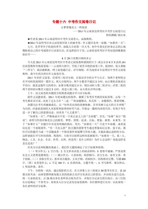 中考语文满分特训方案 第五部分 专题十六 中考作文阅卷日记(1)