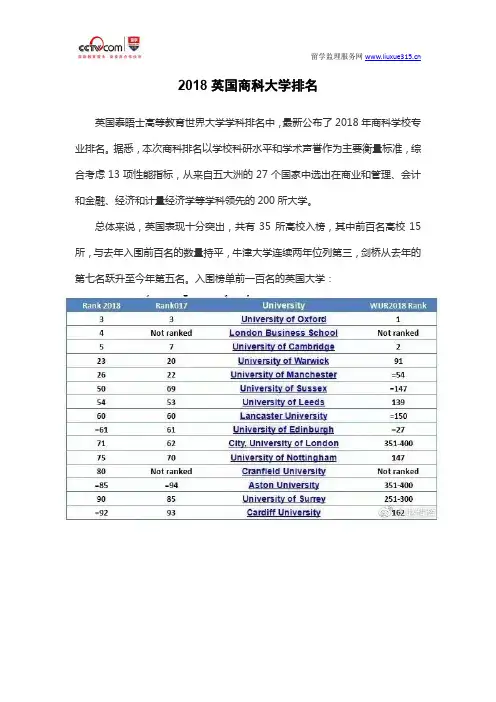 2018英国商科大学排名