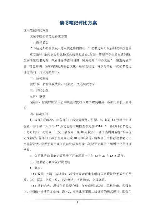 读书笔记评比方案