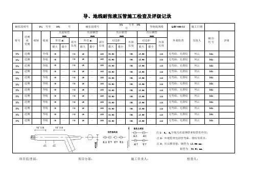 导、地线耐张液压管施工检查及评级记录