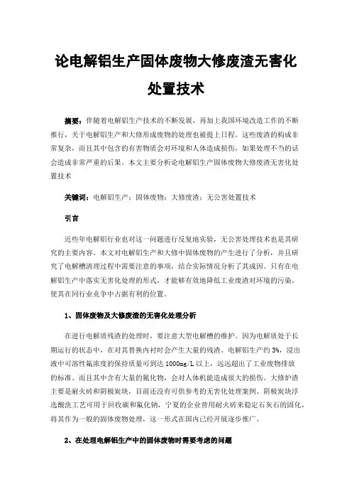 论电解铝生产固体废物大修废渣无害化处置技术