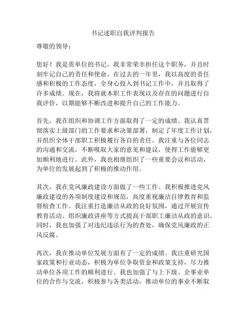 书记述职自我评判报告