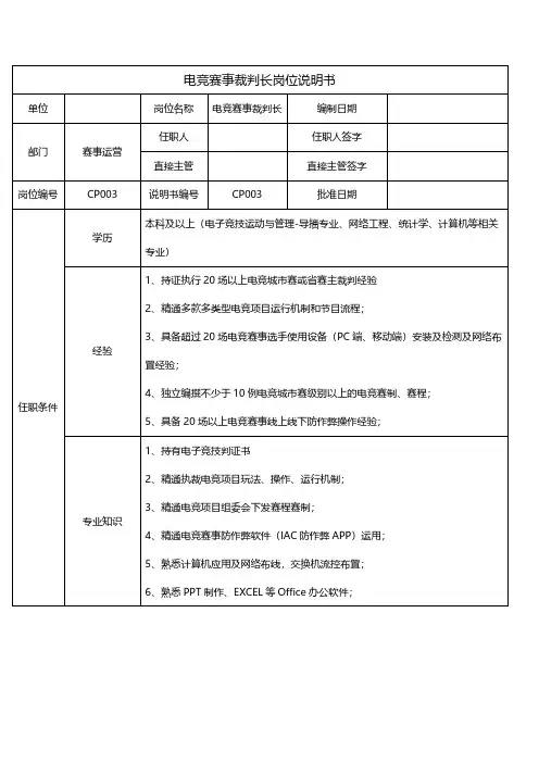 电竞赛事裁判长岗位说明书