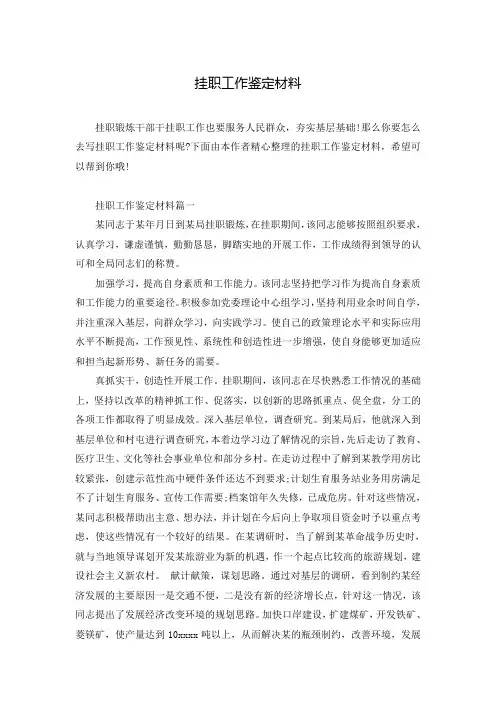 挂职工作鉴定材料
