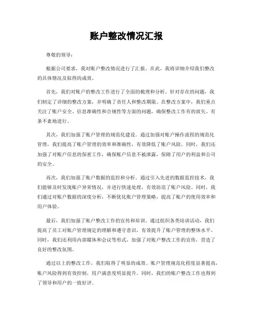 账户整改情况汇报