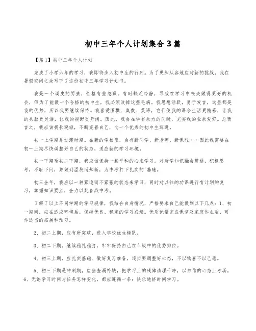 初中三年个人计划集合3篇