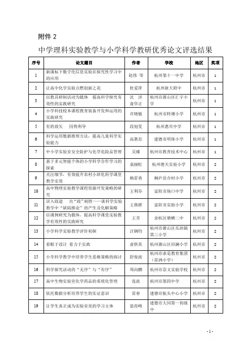 中学理科实验教学与小学科学教研优秀论文评选结果(精)