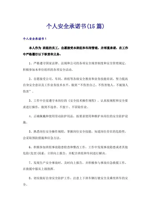 个人安全承诺书(15篇)