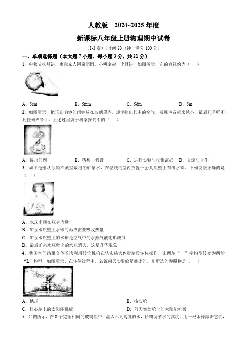 广东汕头潮南实验学校2024-2025学年上学期八年级物理期中试卷(含答案)
