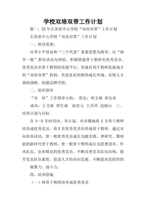 学校双培双带工作计划