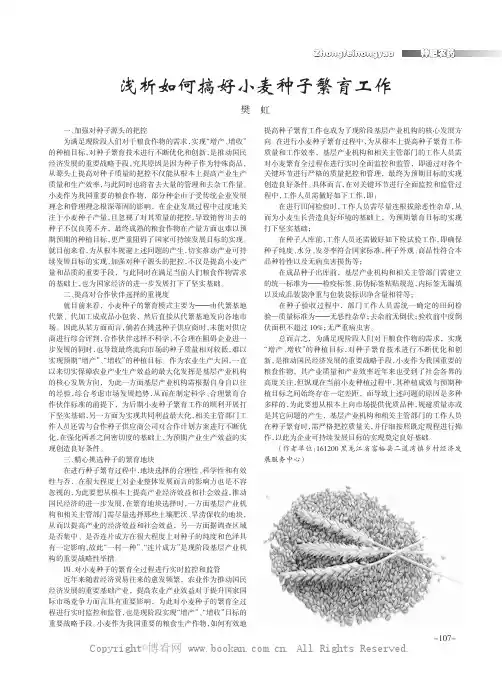 浅析如何搞好小麦种子繁育工作