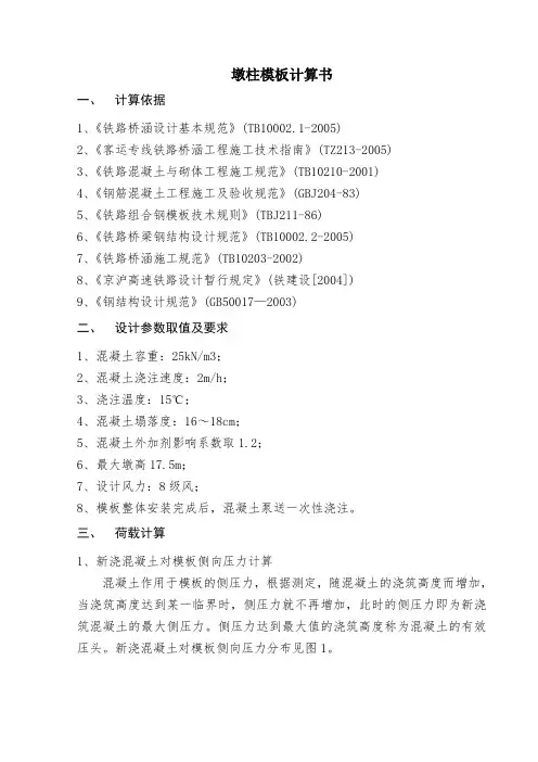 墩柱模板计算说明