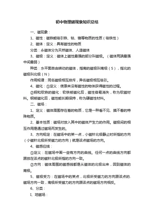 初中物理磁现象知识总结