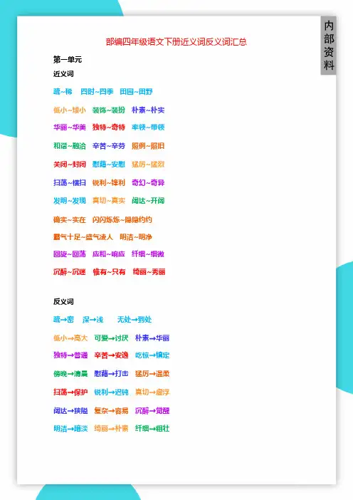 部编四年级语文下册近义词反义词汇总
