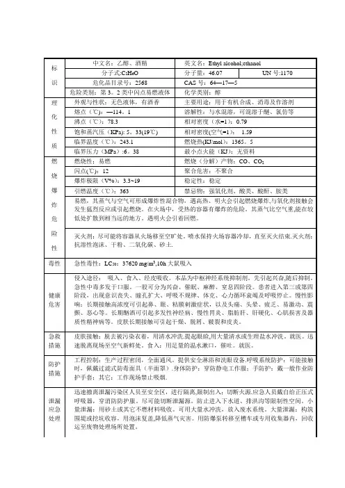 无水乙醇的理化性质及危险特性表
