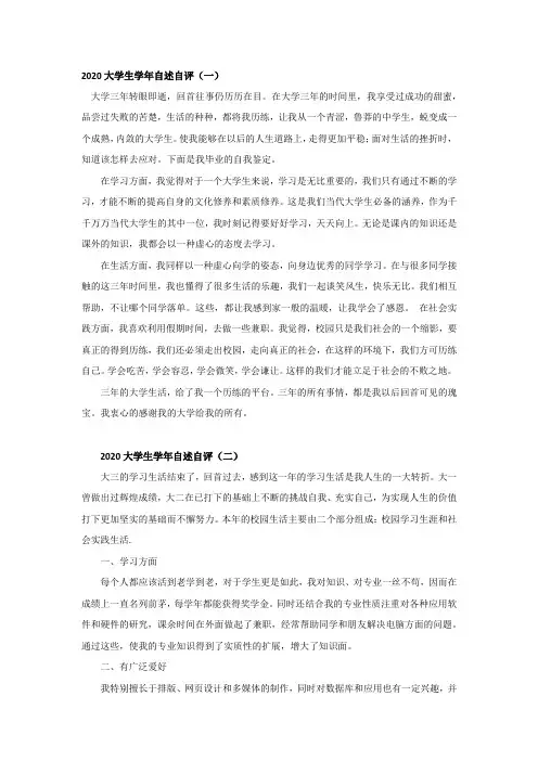学年成长与生涯进步自述自评