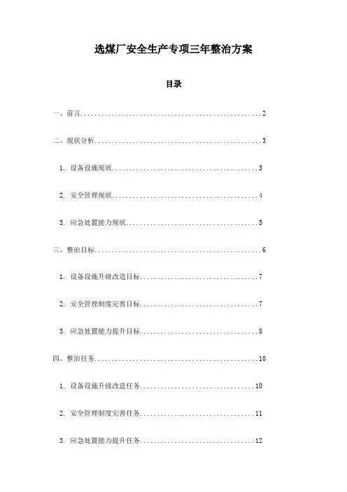 选煤厂安全生产专项三年整治方案