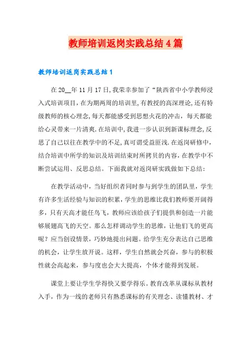 教师培训返岗实践总结4篇(多篇)