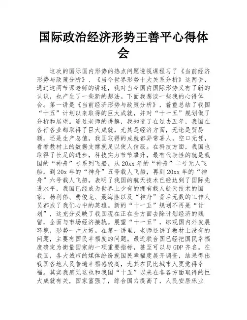 国际政治经济形势王善平心得体会