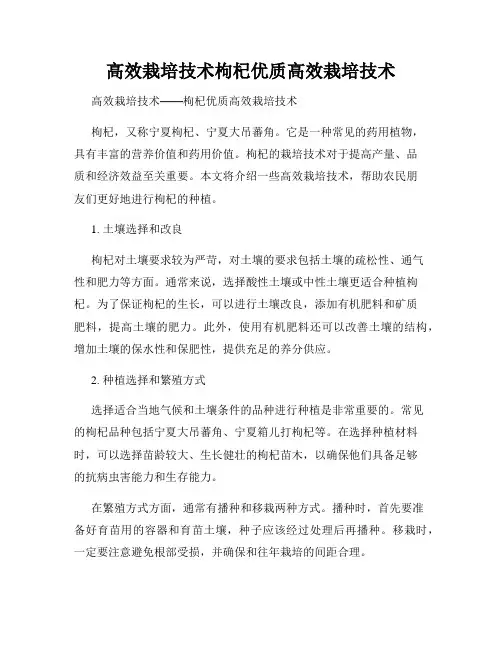 高效栽培技术枸杞优质高效栽培技术
