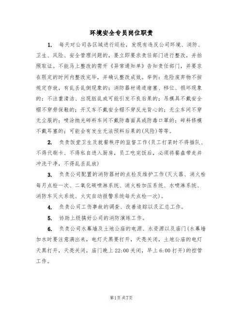 环境安全专员岗位职责（5篇）