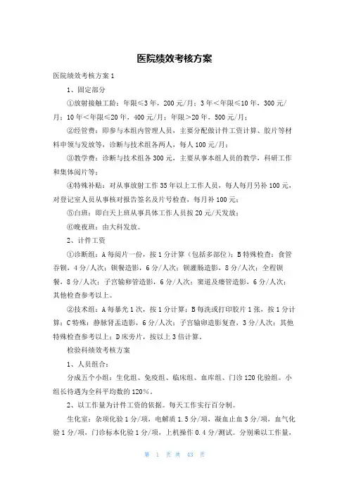 医院绩效考核方案