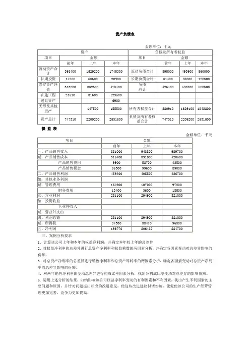 杜邦财务分析报告案例