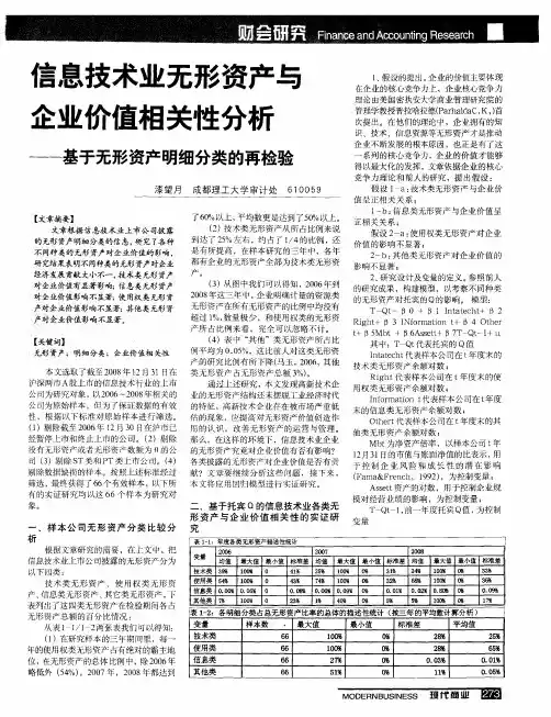 信息技术业无形资产与企业价值相关性分析——基于无形资产明细分类的再检验