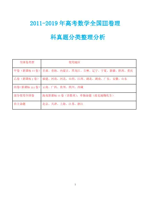 2011-2019年高考数学全国Ⅲ卷理科真题分类整理分析