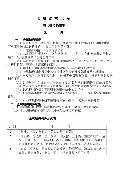 金属结构(湖北省消耗定额)
