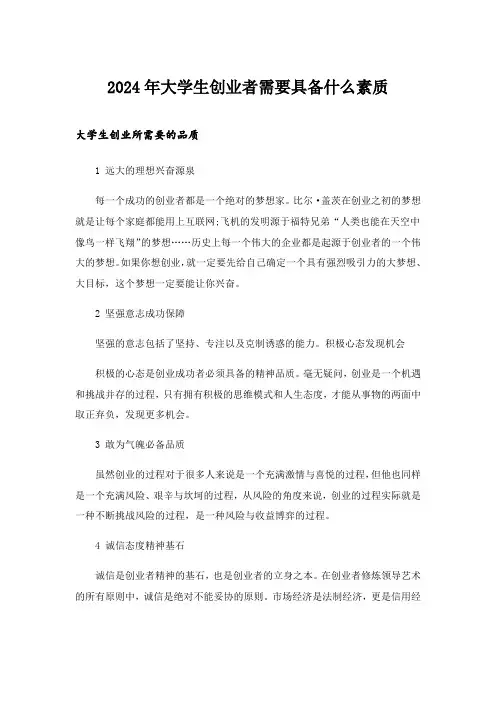 2024年创业_大学生创业者需要具备什么素质