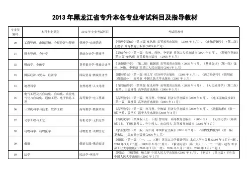 【免费下载】黑龙江省专升本各专业考试科目及指导教材