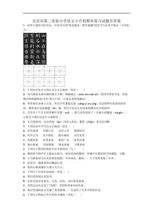 北京市第二实验小学语文小升初期末复习试题含答案