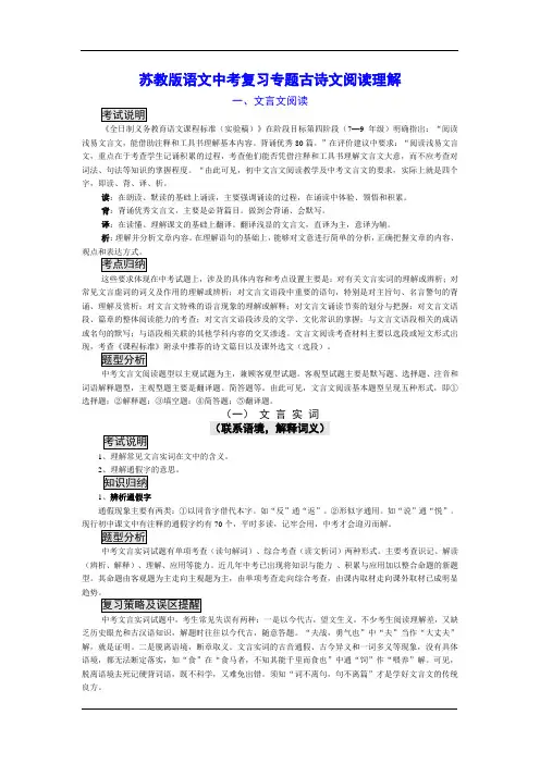 苏教版语文中考复习专题古诗文阅读理解
