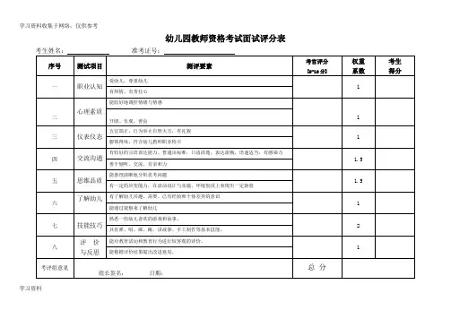 教师资格证面试考试评分表