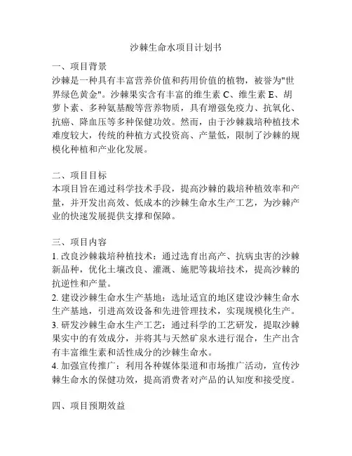 沙棘生命水项目计划书