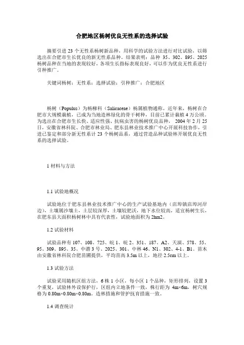 合肥地区杨树优良无性系的选择试验