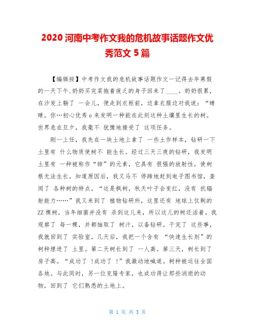 2020河南中考作文我的危机故事话题作文优秀范文5篇