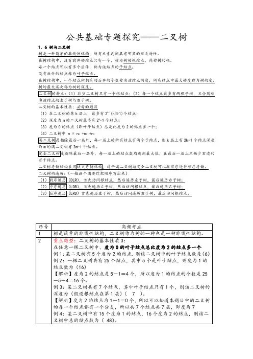计算机二级公共基础专题探究——二叉树