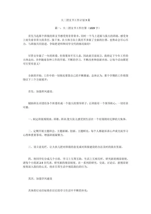 大二团支书工作计划3篇