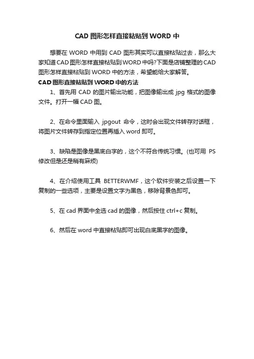 CAD图形怎样直接粘贴到WORD中