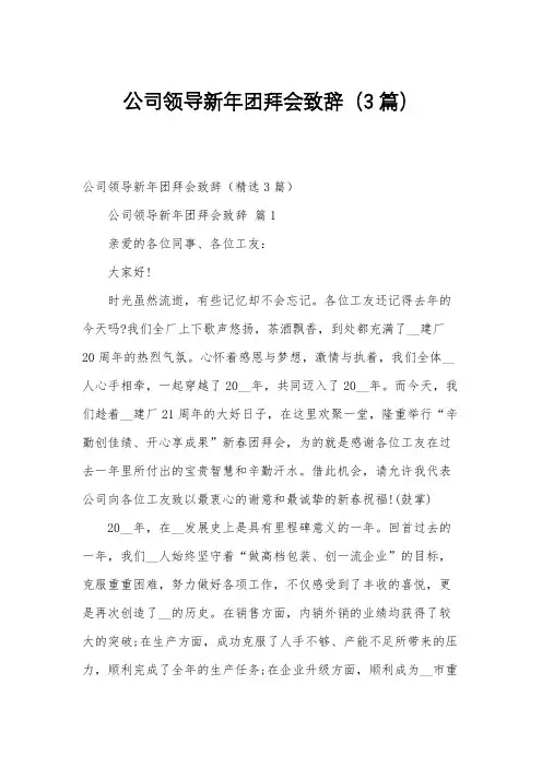 公司领导新年团拜会致辞(3篇)