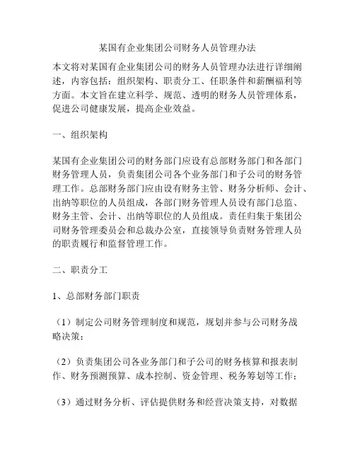 某国有企业集团公司财务人员管理办法